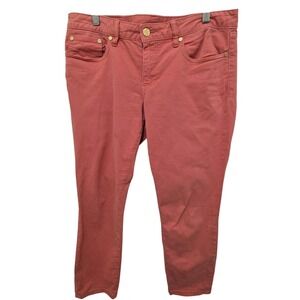 TORY BURCH Women's Coral Pink Straight Leg Jeans Gold Logo Hardware Size 30